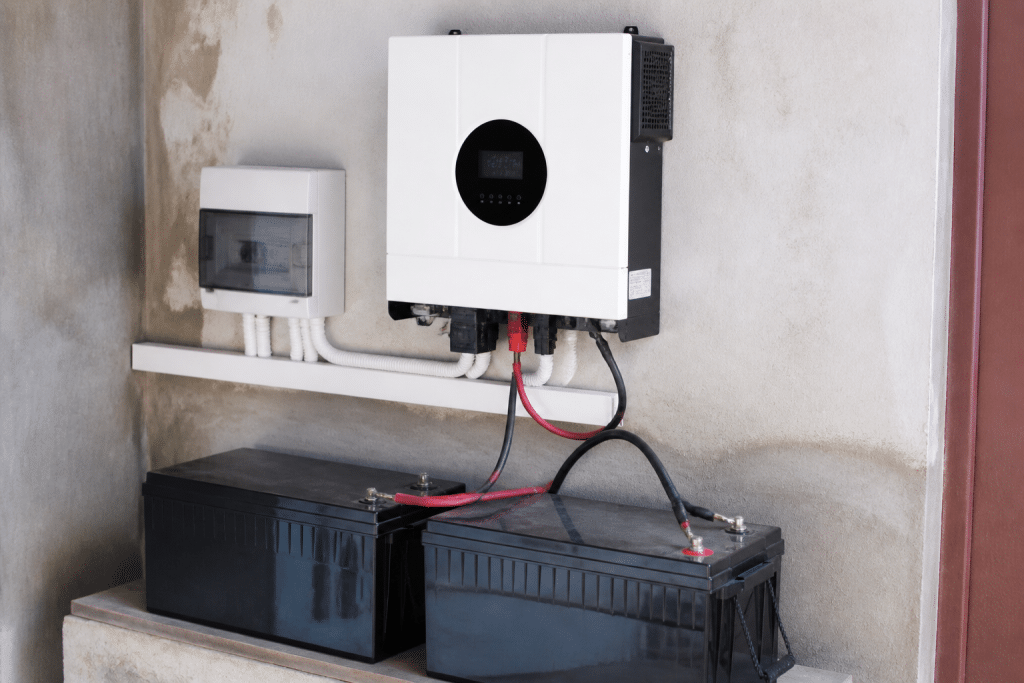 Batterie solaire connectee a onduleur hybride installation