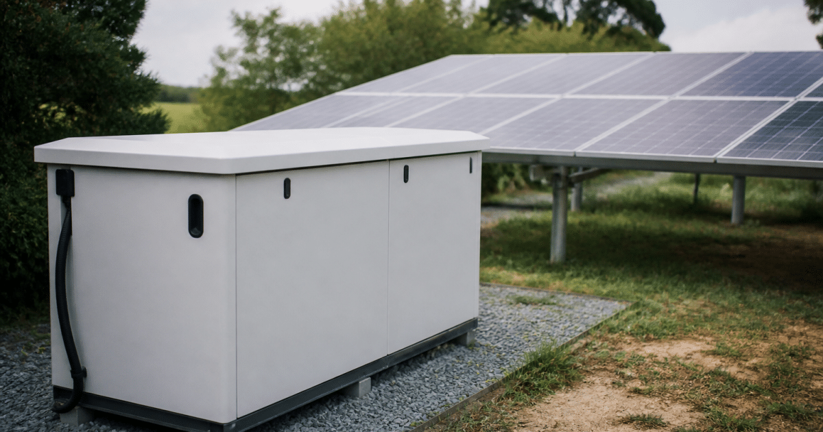 Batterie stockage energie positionnee pres panneau solaire grande puissance