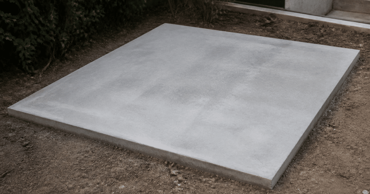 Dalle beton grise posee horizontalement sur terrain prepare