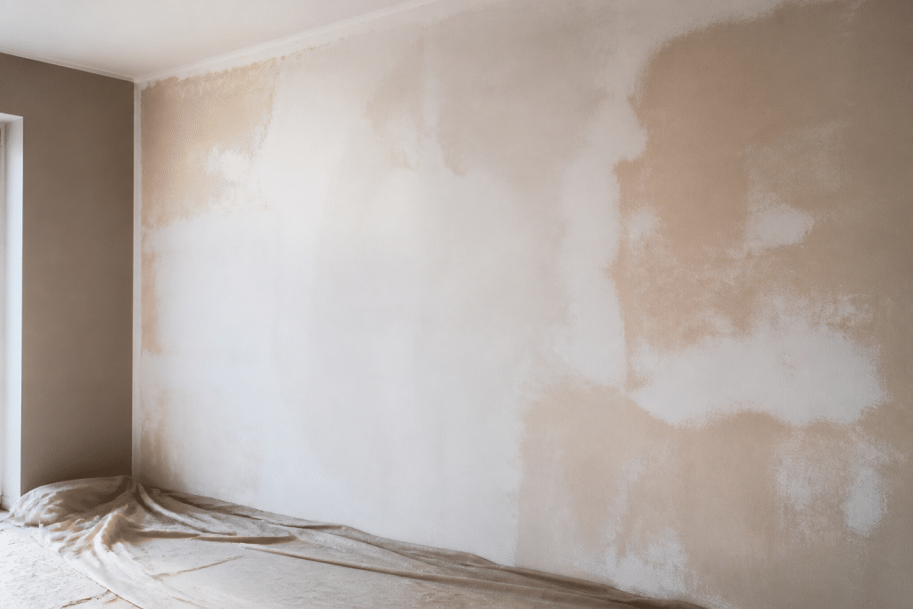 Mur en renovation avec enduit ponçage et peinture applicables