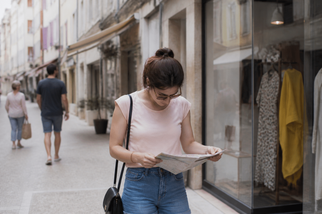 Personne consultant carte quartier Roanne rue commerces