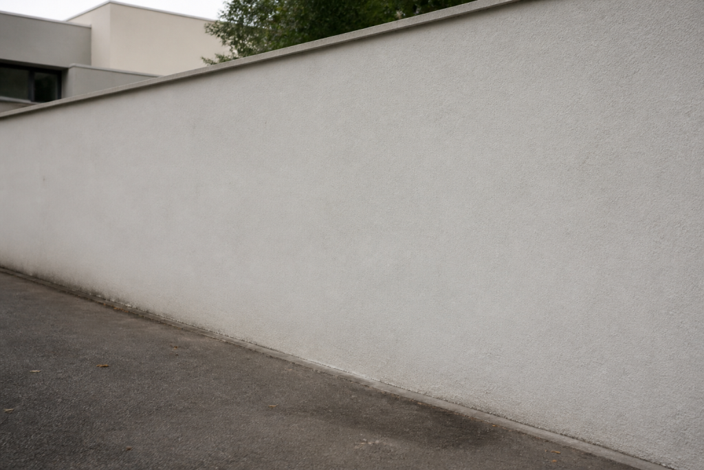 Mur de beton recouvert d'enduit blanc uniforme lisse