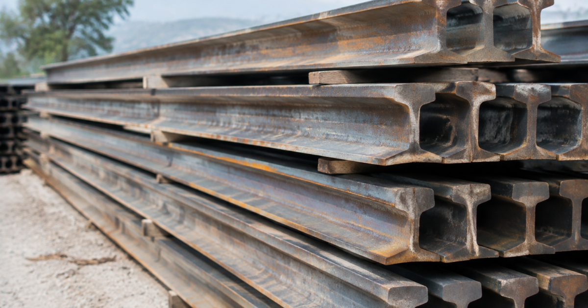 Rails metalliques empiles montrant la structure support