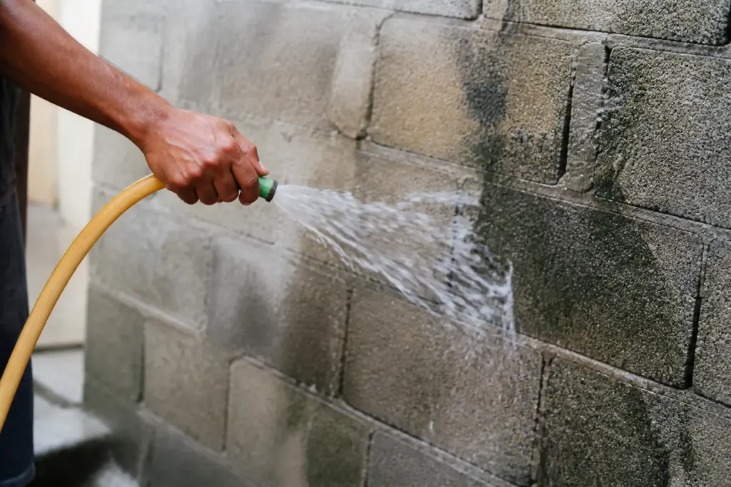 Main arrose mur seche avant mortier