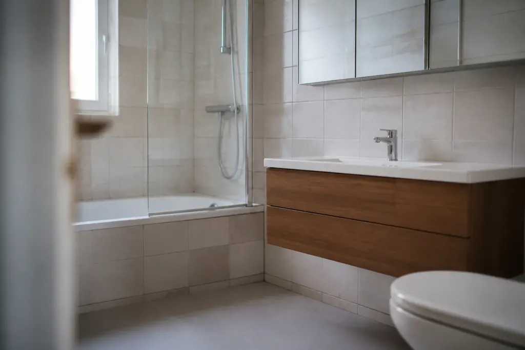 Paroi carrelee zones humides douche baignoire lavabo
