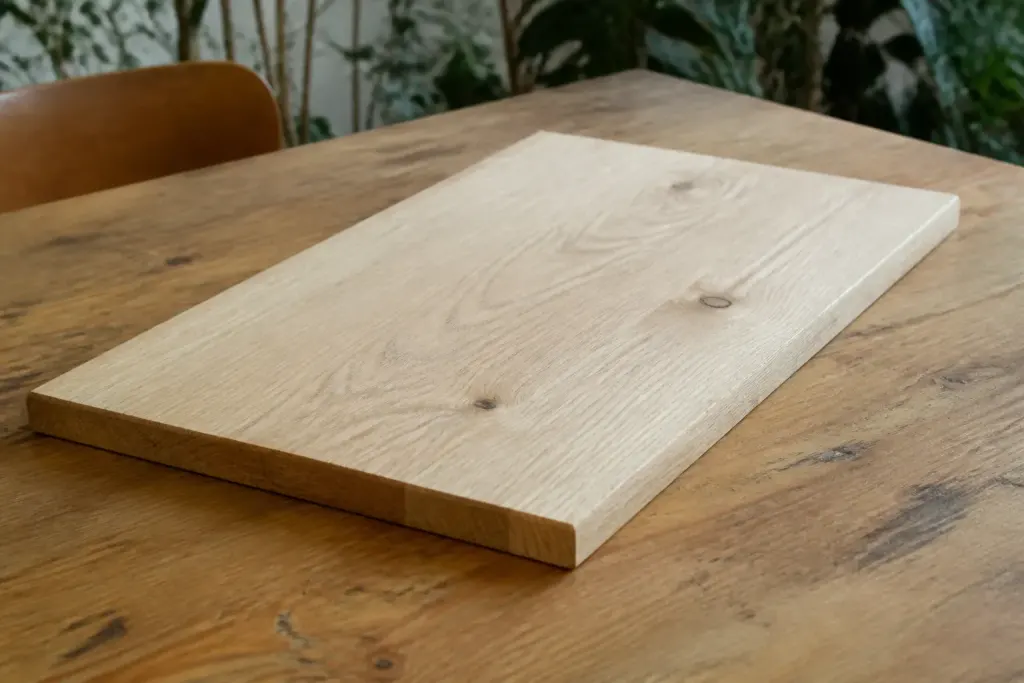Planche de chene clair posee sur une table